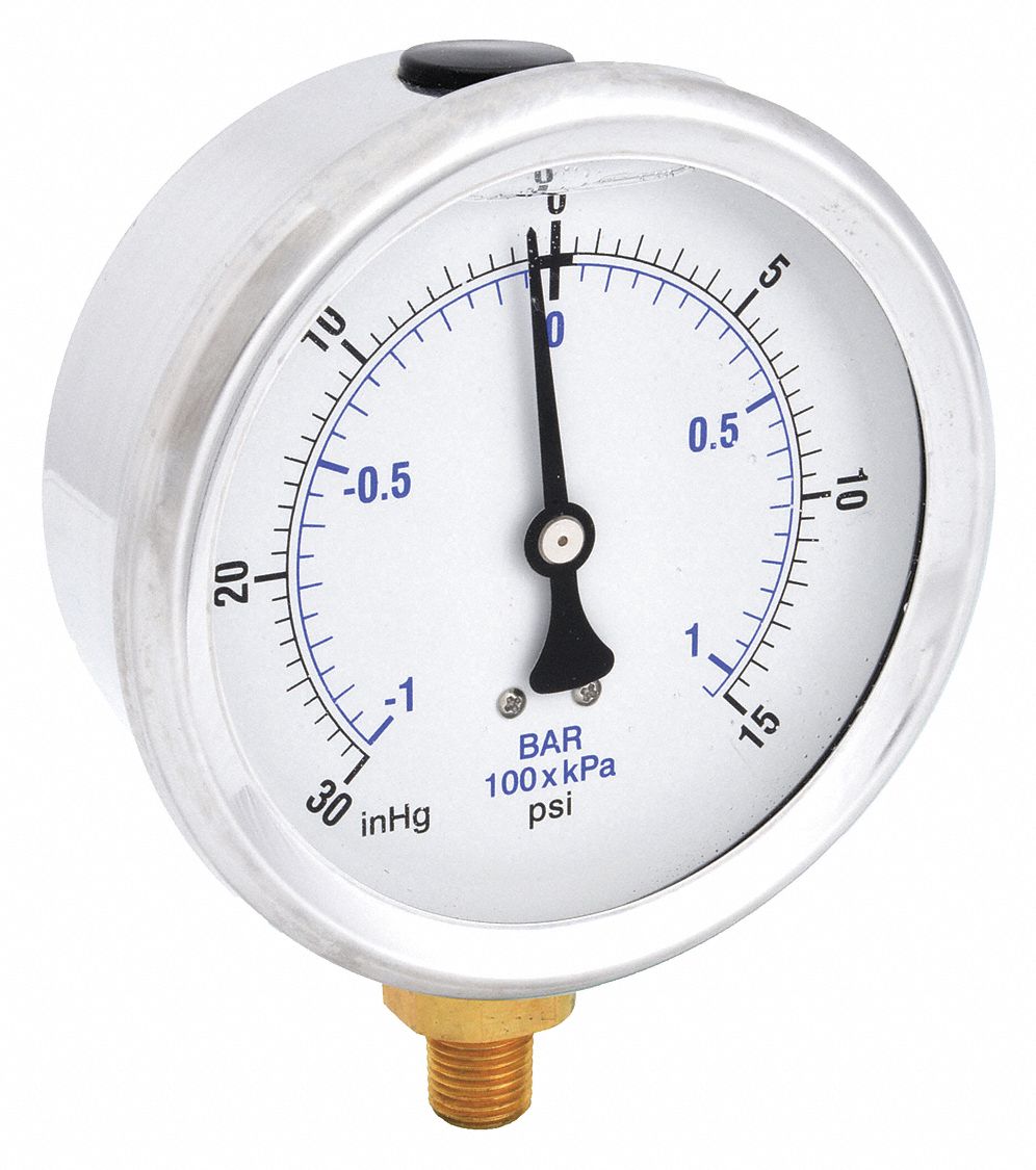 PIC GAUGES 201L404CB H8400 Compound Gauge Liquid 4 in 30/0/15 psi