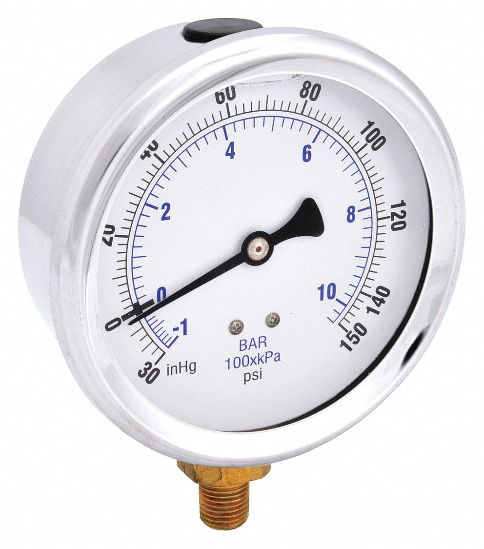 PIC GAUGES 201L404CF H8400 Compound Gauge Liquid 4 in 30/0/160 psi