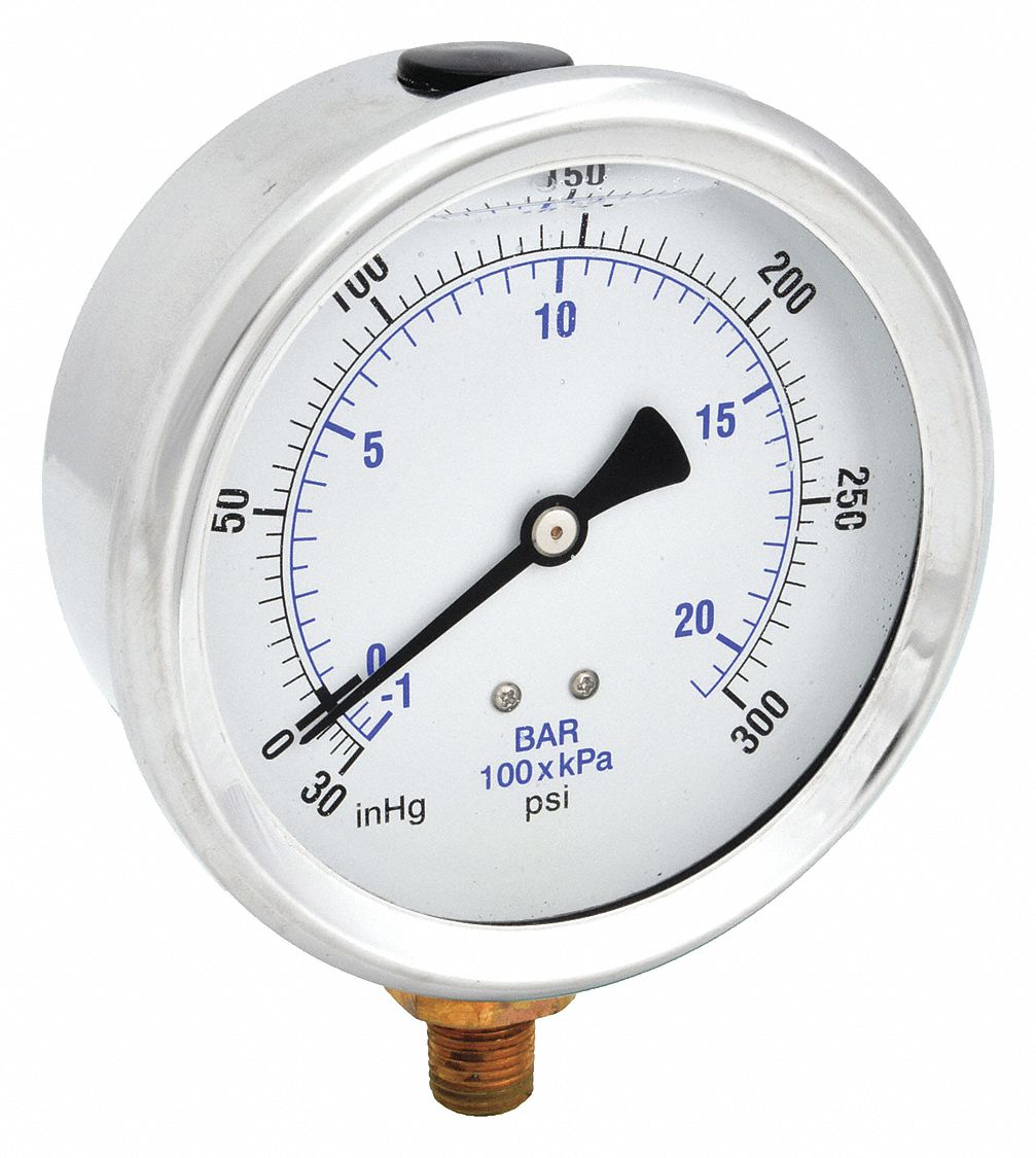 PIC GAUGES 201L404CH H8400 Compound Gauge Liquid 4 in 30/0/300 psi