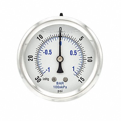 PIC GAUGES PRO202L254CB Compound Gauge 1/4 NPT 30 HgVac to 15psi