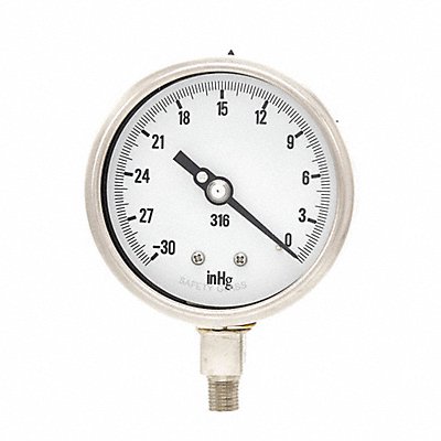 PIC GAUGES PRO311D404A H8415 Vacuum Gaugee Heavy Duty 4 in 30-0 HgVac