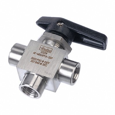 PARKER 4FMB6XPFASSP Ball Valve 1-Piece 3-Way 1/4in 3000 psi