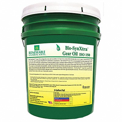 RENEWABLE LUBRICANTS 82434 Biodegradable EP Gear Oil 5 Gal