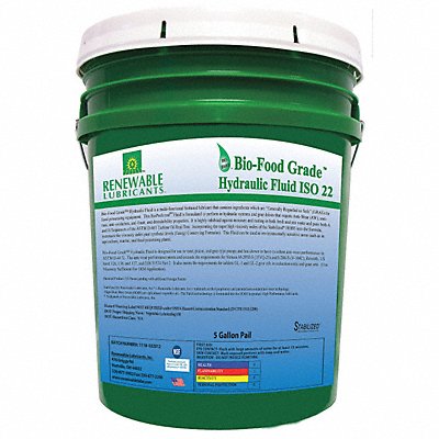 RENEWABLE LUBRICANTS 87104 Food Grade Hydraulic Oil 5 gal