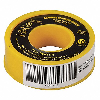 GRAINGER 21TF23 Thread Sealant Tape 1/2 W Yellow