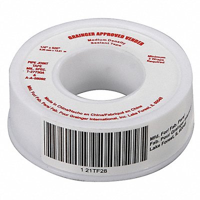 GRAINGER 21TF28 Thread Sealant Tape 1/4 W White