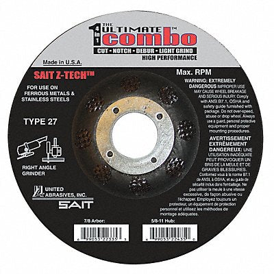 UNITED ABRASIVES-SAIT 22330 Depressed Centre Cut Off Wheel 7/8 CN Unthreaded Hole