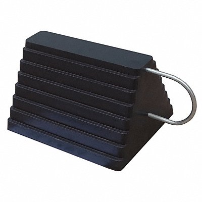 GRAINGER 22XW72 Wheel Chock Molded Rbr w/Stl Grab Black