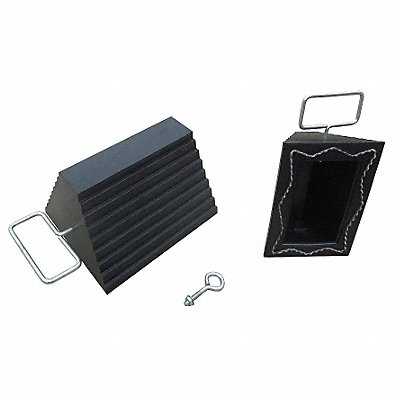 GRAINGER 22XW88 Wheel Chock Molded Rbr w/Stl Grab Black
