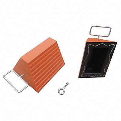 GRAINGER 22XW89 Wheel Chock Molded Rbr w/Stl Grab Orange