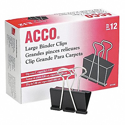 ACCO ACC72100 Binder Clip Blk/Slvr Plastic/Steel PK12
