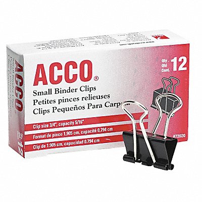ACCO ACC72020 Binder Clip Blk/Slvr Plastic/Steel PK12