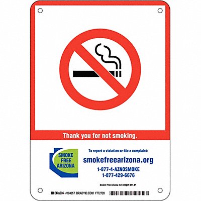 BRADY 104059 AZ State No Smoking Sign 14X10 Plas