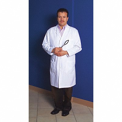 UNITED LCMM01 Laboratory Coat M White 40in Buttons 3 Pockets