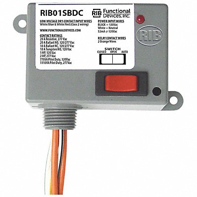 FUNCTIONAL DEVICES INC / RIB RIB01SBDC Enclosed Relay 20A SPST Override