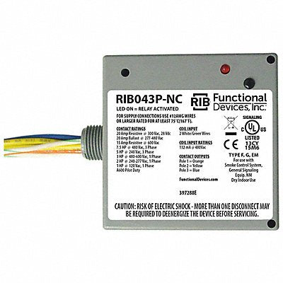 FUNCTIONAL DEVICES INC / RIB RIB043PNC Enclosd Relay 20A 3PST-N/C w/480VAC Coil