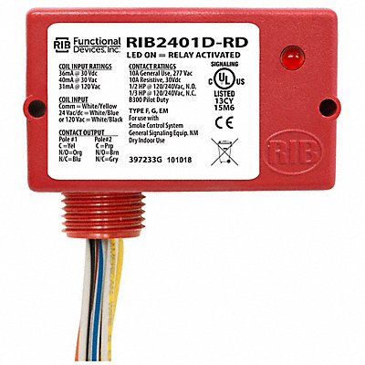 FUNCTIONAL DEVICES INC / RIB RIB2401DRD Relay 10A DPDT 24VAC/DC/120VAC NEMA 4