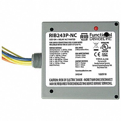 FUNCTIONAL DEVICES INC / RIB RIB243PNC Enclosed Relay 20A 3PST-N/C
