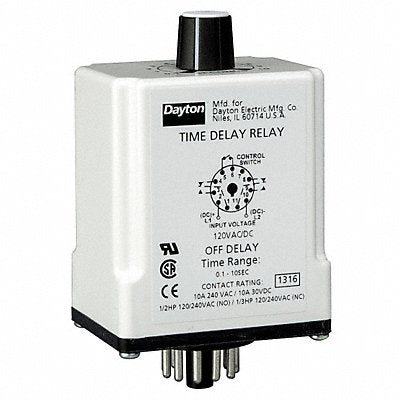 DAYTON 24EN81 H7800 Single Function Time Delay Relay 12VDC 11Pins