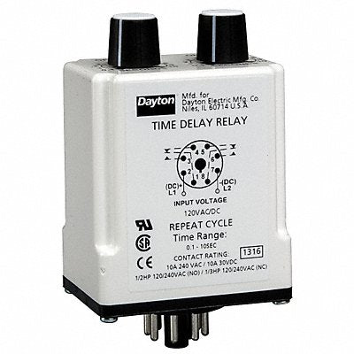 DAYTON 24EP34 H7818 Single Function Time Delay Relay 24VAC/DC 8Pins