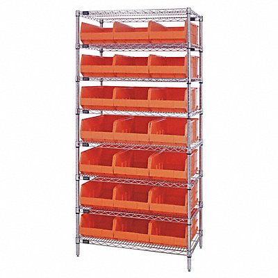 QUANTUM STORAGE SYSTEMS WR8483OR G7077 Bin Shelving 21inx74inx36in Orange