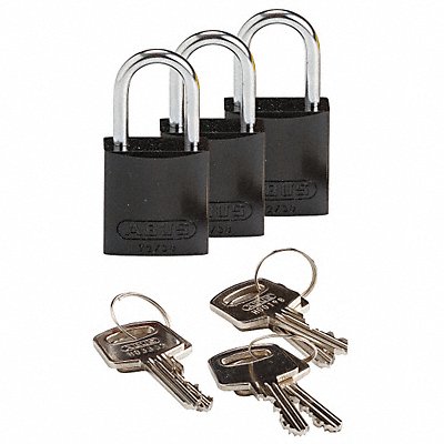 BRADY 133284 K7467 Lockout Padlock KA Black 1-7/16 H PK3