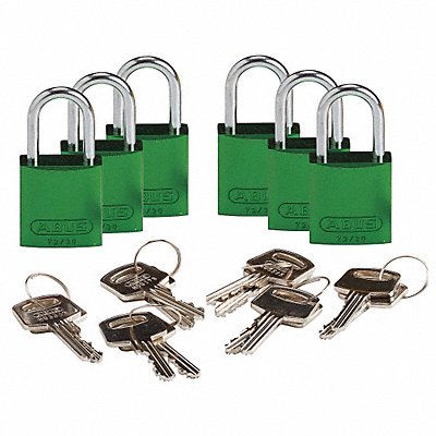 BRADY 133263 K7941 Lockout Padlock KD Green 1-7/16 H PK6