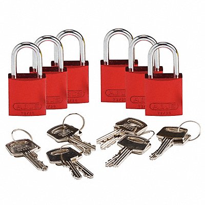 BRADY 133261 K7941 Lockout Padlock KD Red 1-7/16 H PK6