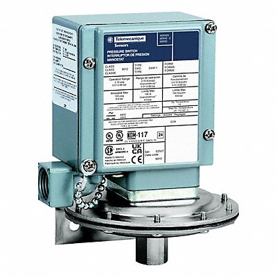 TELEMECANIQUE SENSORS 9012GAW1 PresureSwtch 0.2-10psi Diaphragm 1NO/1NC