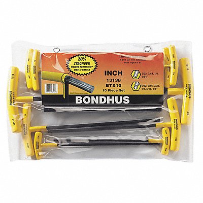 BONDHUS 13138 Set 10 Ball End/Hex Graduated T-Handles