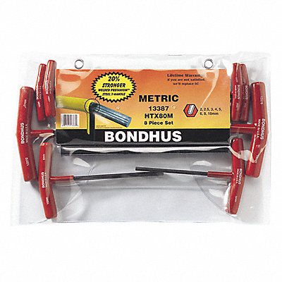 BONDHUS 13387 Set 8 Graduated Length Hex T-Handles