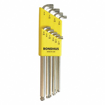 BONDHUS 16738 Set 10 Plated Stubby Ball End L-Wrenches