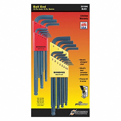 BONDHUS 20196 In/Metric Ball End L-Wrench Double Pack