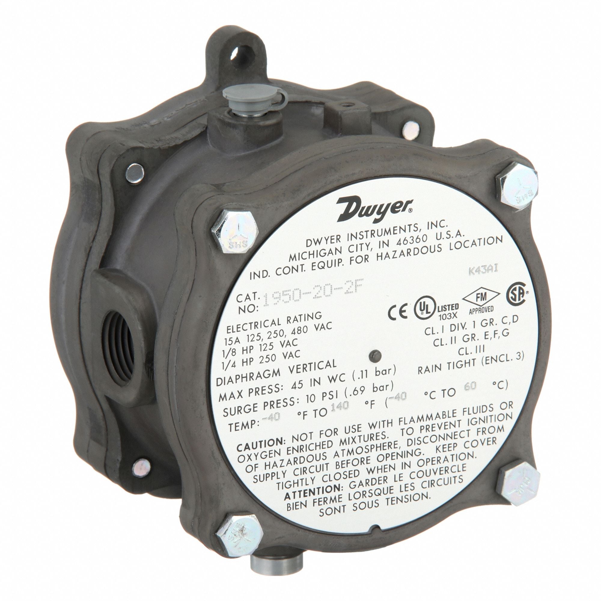 DWYER 1950202F Series 1950 Explosion Proof Di 3-1/2 D
