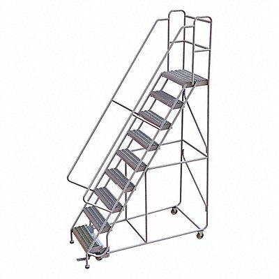 TRI-ARC WLAR109245 Rolling Ladder 9 Step Aluminum Serrated