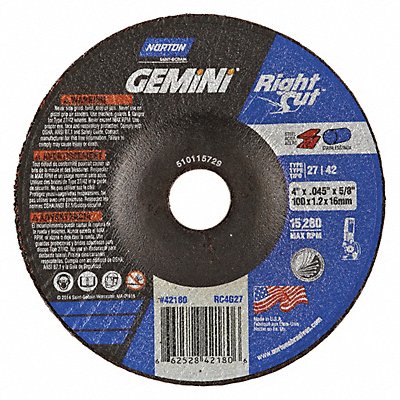 NORTON 66252842180 Depressed Centre Cut Off Wheel 5/8 CN Unthreaded Hole