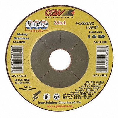 CGW ABRASIVES 45222 Ctr Whl Depressed 6x3/32.094x7/8 T27