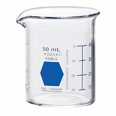 KIMBLE 14000B50 Beaker 50 mL 53 mm H 42 mm Dia PK12
