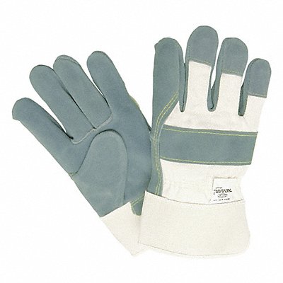 MCR SAFETY 1500KL Leather Palm White Fabric Sewn W L PK12