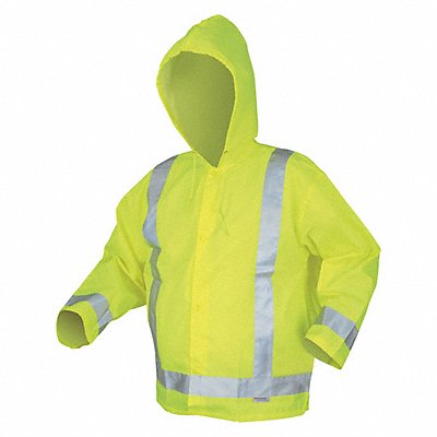 MCR SAFETY 500RJHX2 Rain Jacket w/Hood Hi-Vis Yellow/Grn 2XL