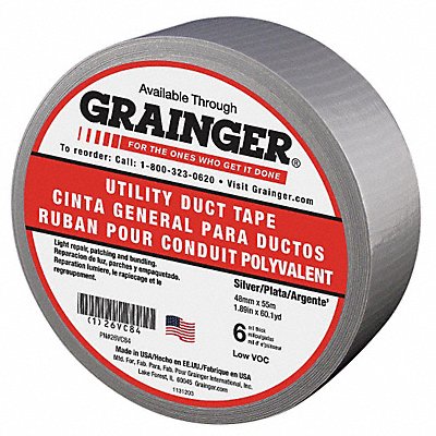 GRAINGER 26VC84 Duct Tape Grey 1 7/8 in x 60 yd 6 mil