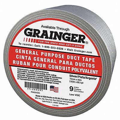 GRAINGER 26VC95 Duct Tape Grey 2 13/16 in x 60 yd 9 mil