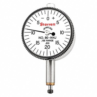 STARRETT 80144JWFB Dial Indicator Flat Back Range 0 to 0.1