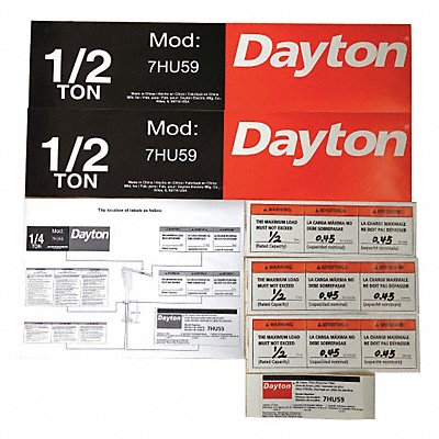DAYTON 28CH78 Jib Crane Label Kit For Use With 7HU59