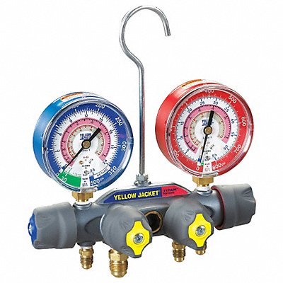 YELLOW JACKET 49963 Mechanical Manifold Gauge Set 4-Valve