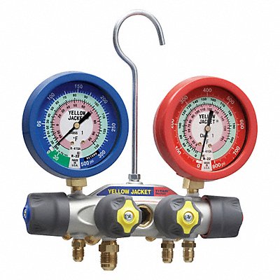 YELLOW JACKET 49973 Mechanical Manifold Gauge Set 4-Valve
