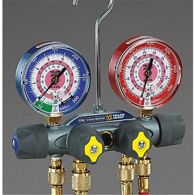 YELLOW JACKET 49983 Mechanical Manifold Gauge Set 4-Valve