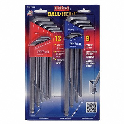 EKLIND 17322 Hex Key Set L 3 3/32 in to 8 45/64 in