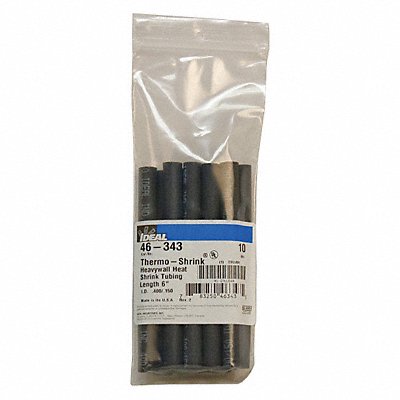 IDEAL 46343 Shrink Tubing 6 in Blk 0.4 in ID PK10