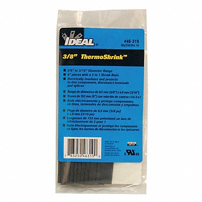 IDEAL 46319 Shrink Tubing 6 in Blk 0.421 in ID PK10